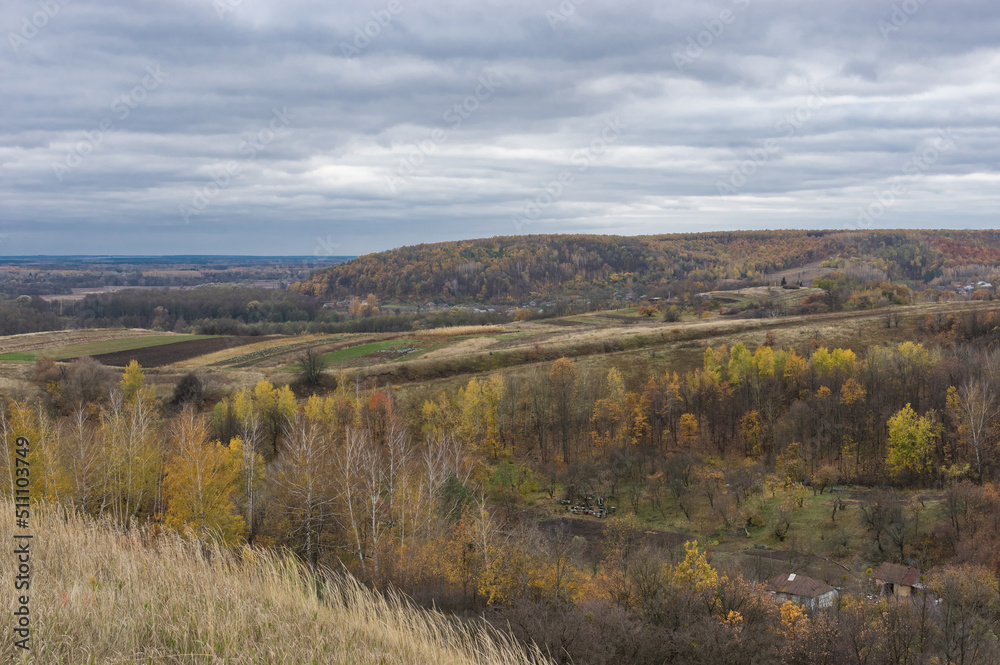 Fall landscape with small remote hamlets in Sumskaya oblast, Ukraine Fall landscape with small remote hamlets in Sumskaya oblast, Ukraine
