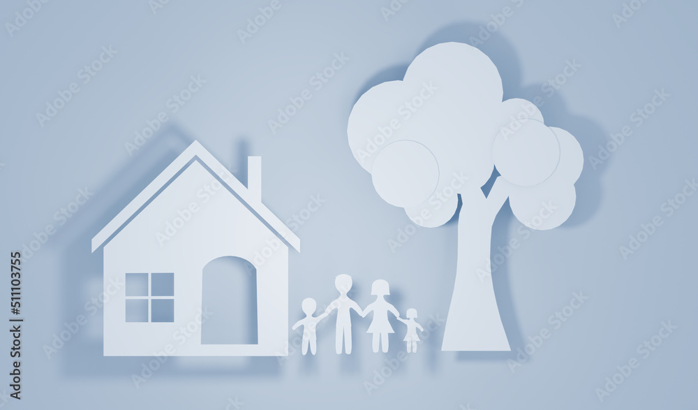 Happy family, happy life paper art design, 3D illustrations rendering Happy family, happy life paper art design, 3D illustrations rendering