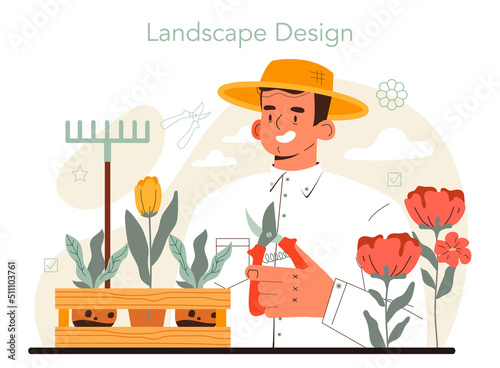 Landscape designer concept. Idea of gardening and yard designing