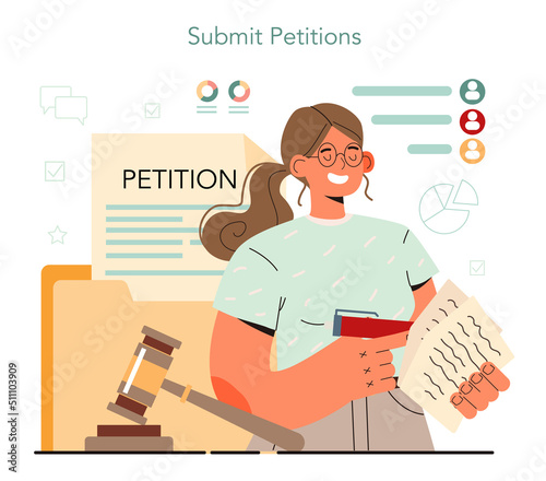 Lobbyist concept. Collective public appealing. Signing and spreading petition