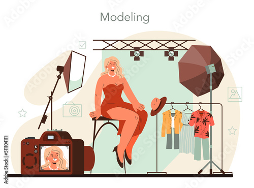 Photo model concept. Man and woman represent new clothes