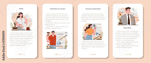 Notary service mobile application banner set. Professional lawyer