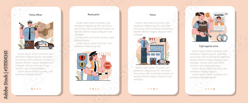 Police officer mobile application banner set. Detective making