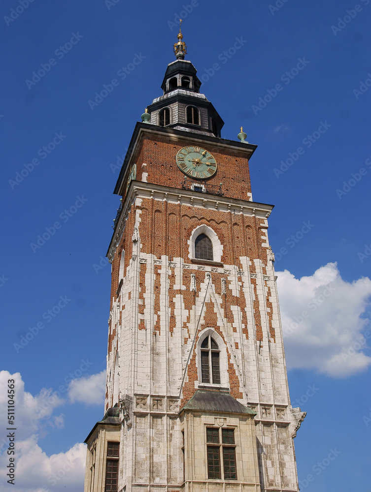 the high tower of historical Town Hall in Krakow's center