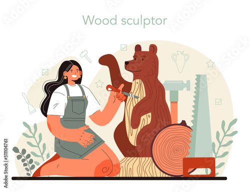 Sculptor concept. Creating sculpture of the marble, wood and clay.