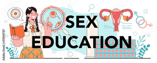 Sex education typographic header. Sexual health lesson for young