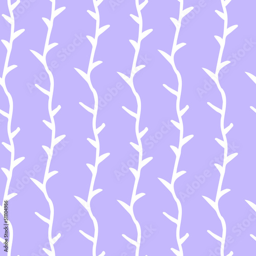 Seamless pattern with fall botanicals in a white line on a trendy lilac background.Repeating floral print in color 2022 in a minimalist style.Designs for textiles wrapping paper fabric packaging.