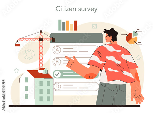 Urbanist concept. Architect studying and developing urban structure
