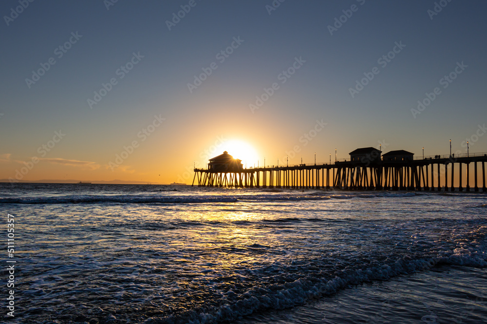 Silhouette of the Pier at Sunset at Huntington Beach California
