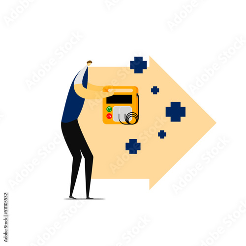 Cartoon character for basic life support, a man take a AED.