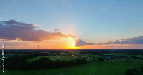 Wallpaper Mural Amazing aerial view of beautiful sunset over the small country town. Torontodigital.ca
