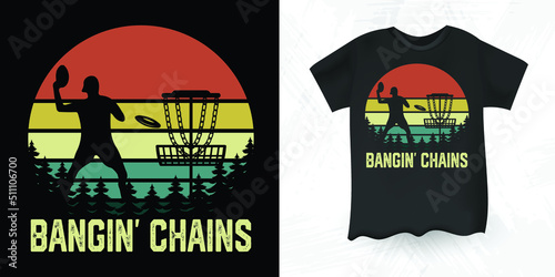 Disc Golf Player Flying Disc Golfer  Funny Retro Sunset Vintage Disc Golf T-shirt Design 