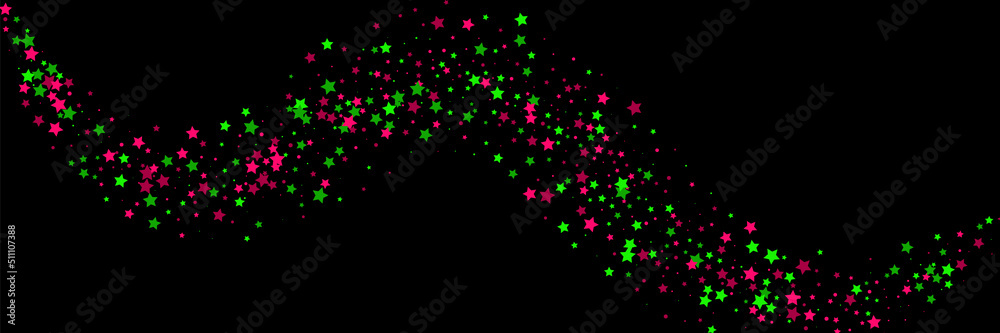 Falling stars. Star Rain. Green and pink colors. Festive background. Abstract texture on a black background. Vector illustration, eps 10