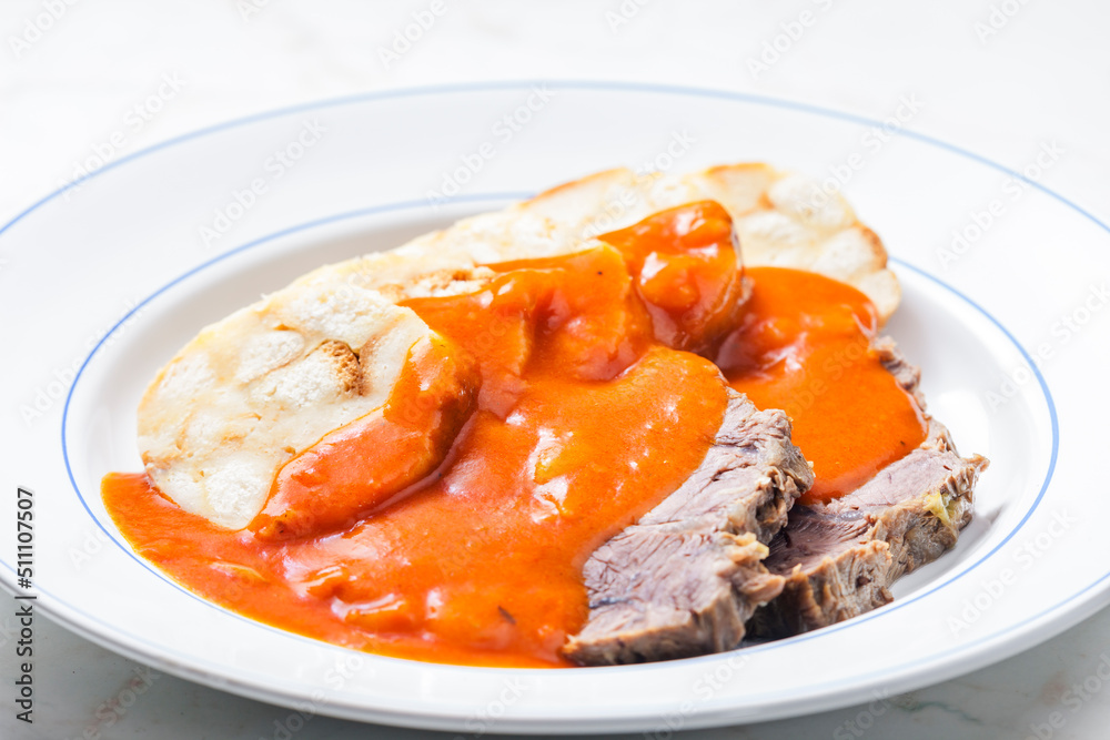 beef meat with tomato sauce with dumplings beef meat with tomato sauce with dumplings