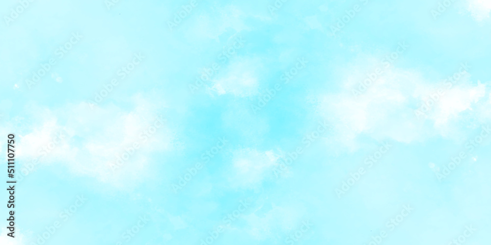 Abstract shinny natural blue sky with clouds, Sky blue watercolor shades sky background with white clouds, Blue Sky background for wallpaper, screen paper, book cover and any design.