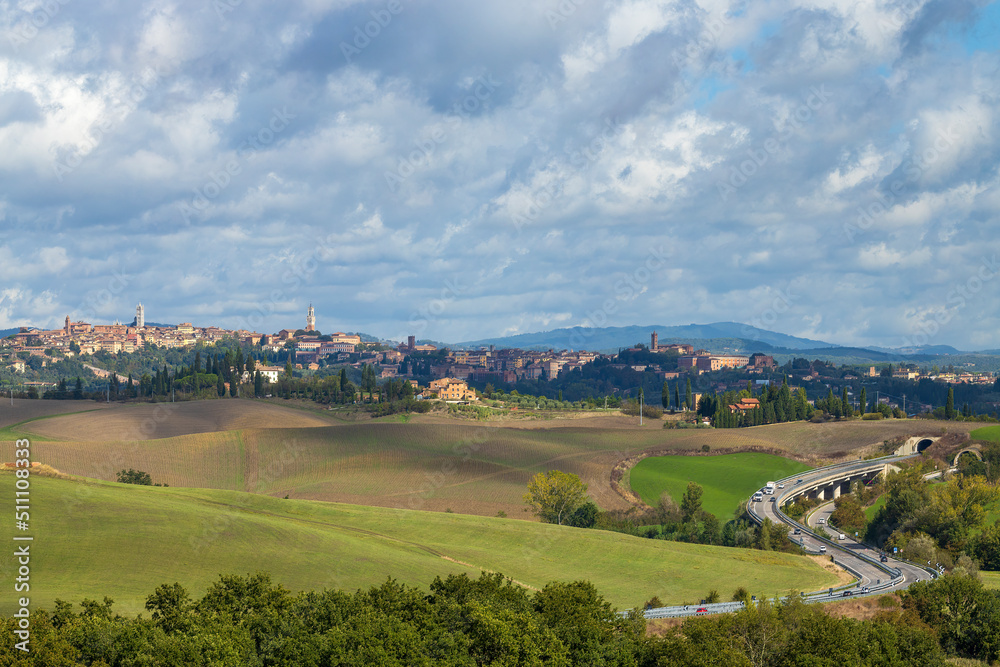 Typical Tuscan landscape withr Siena town, Tuscany, Italy Typical Tuscan landscape withr Siena town, Tuscany, Italy