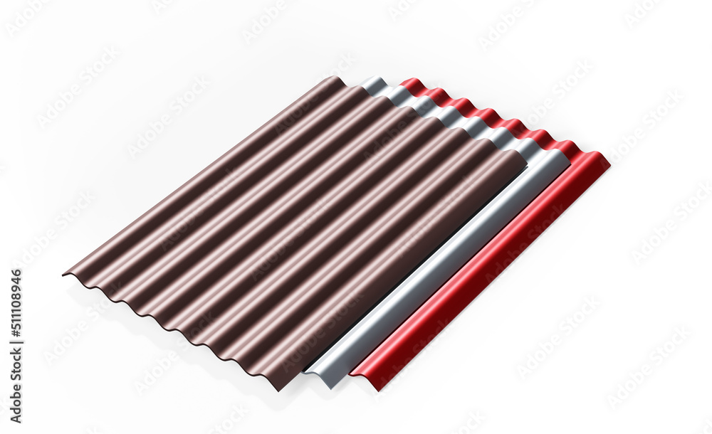 Metal tile sheets 3d render isolated on white Metal tile sheets 3d render isolated on white