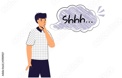 Shhh word Comic peech bubble cloud Sign for psssst shhh sleeping or not sound Vector illustration for silence, keeping quiet, secrecy concept in pop art style No speaking No talking Word-of-mouth photo