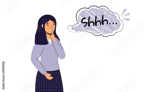 Shhh word Comic peech bubble cloud Sign for psssst shhh sleeping or not sound Vector illustration for silence, keeping quiet, secrecy concept in pop art style No speaking No talking Word-of-mouth photo