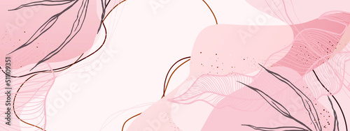 Abstract natural light pink and beige background with twigs, tropical leaves, lines and aesthetic shapes. Vector illustration for text, banners, wallpapers, background, sales, discounts, promotions