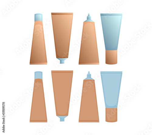 Vector set of cosmetic creams tubes in gradient and flat styles.