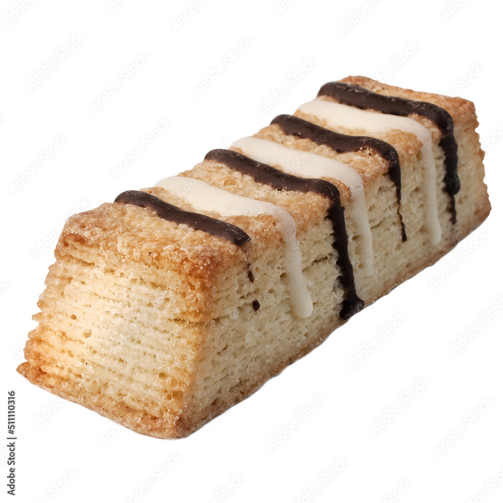 puff pastry with chocolate closeup on white background isolated