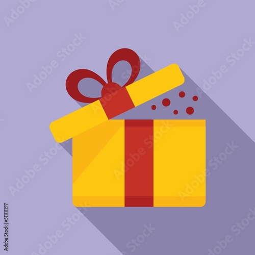 Open gift box icon flat vector. Happy present
