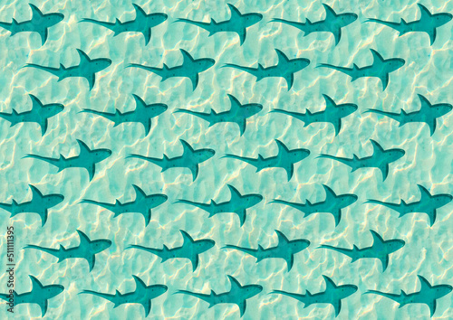 Isolated Shark Pattern Icon On Clear Turquoise Sea Patterned Background