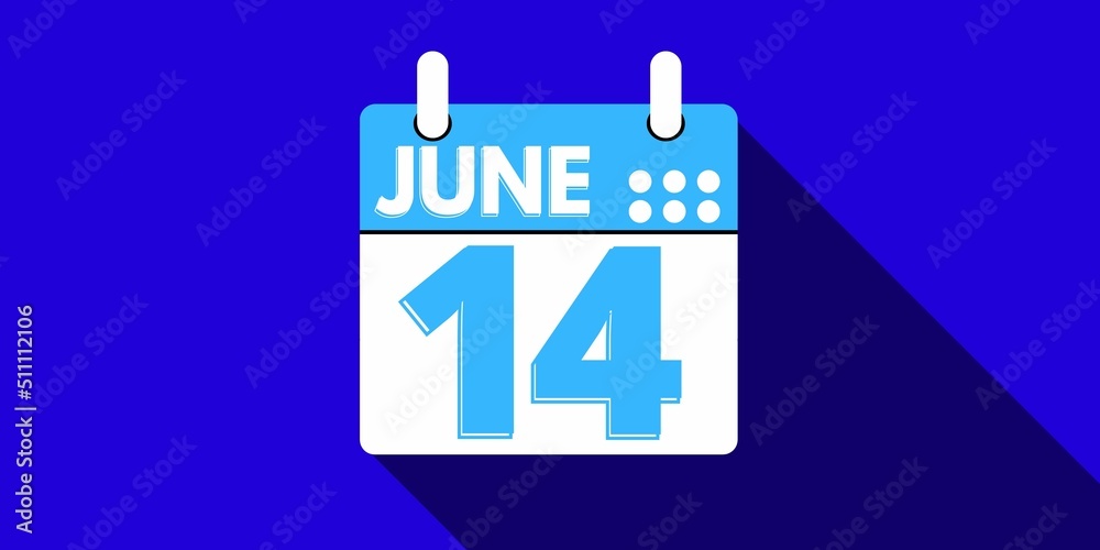 14 june calendar with the day fourteen of the month of june in blue