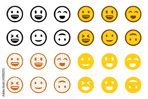 Vector set of emoticons in doodle style on white background.