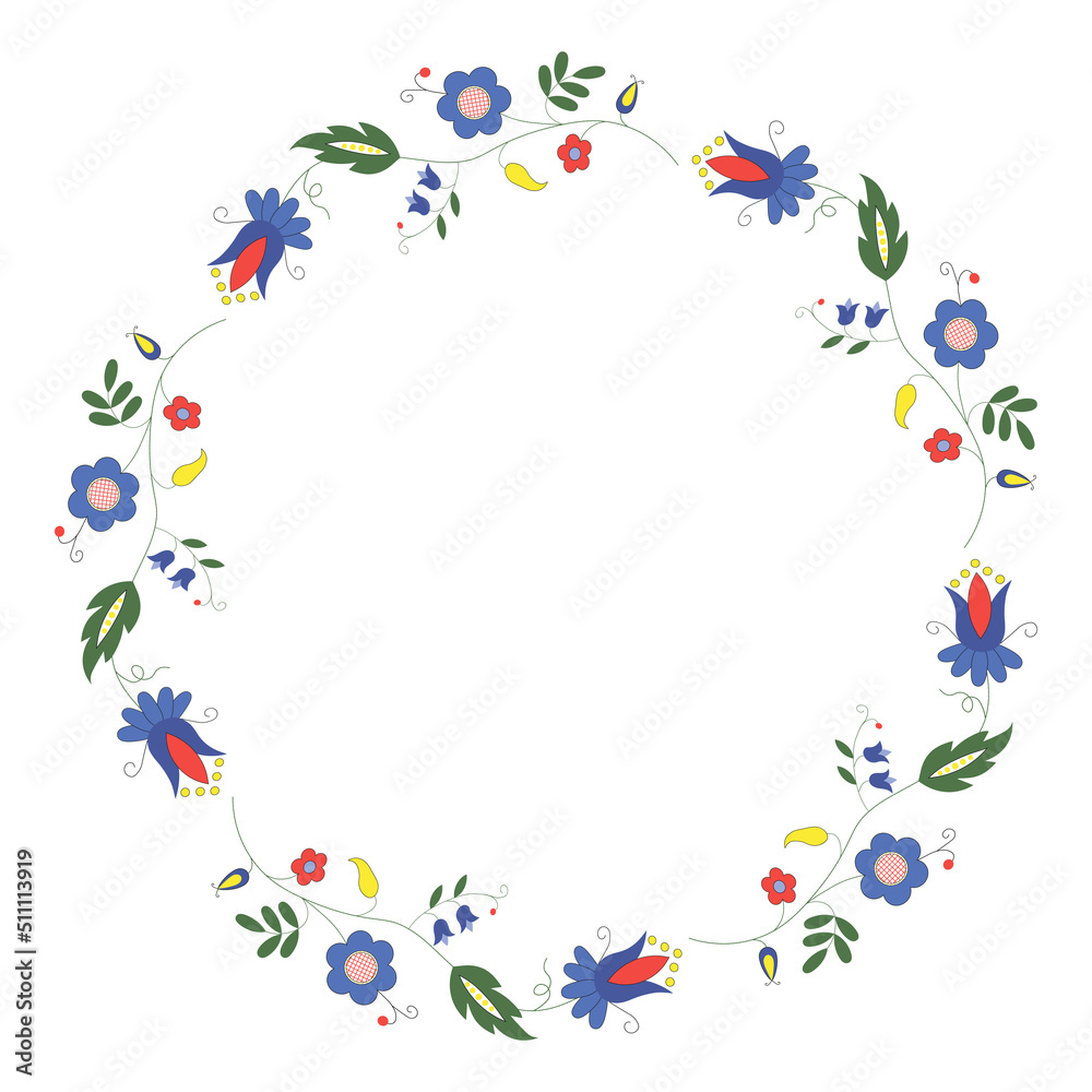 Decorative floral frame. Ethnic embroidery round border.