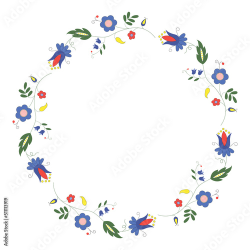 Decorative floral frame. Ethnic embroidery round border.