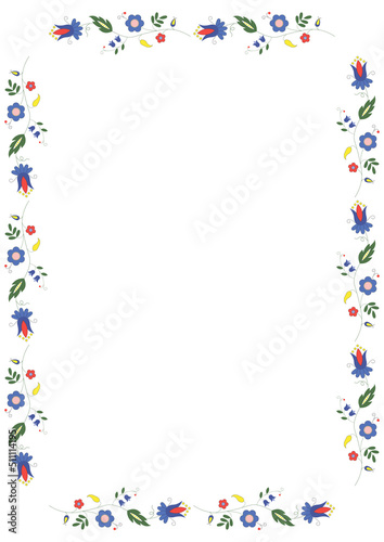 Decorative floral frame. Ethnic embroidery border. Size A4.