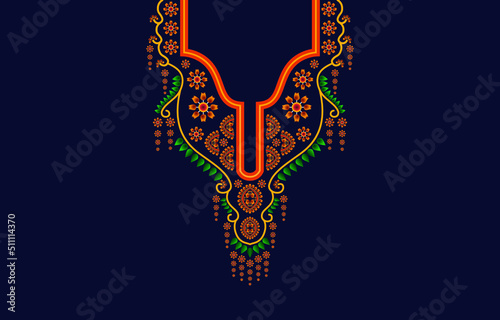 Vector design for collar shirts, shirts, and T-shirts. Embroidery ethnic geometric elements for fabric, textile. Aztec geometric neckline design graphics fashion wearing.