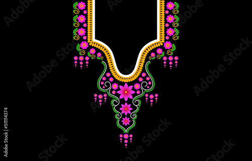 Vector design for collar shirts, shirts, and T-shirts. Embroidery ethnic geometric elements for fabric, textile. Aztec geometric neckline design graphics fashion wearing.