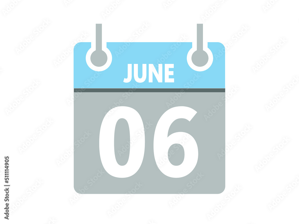 June 6. Vector flat daily calendar icon. Date, day, month and holiday for june. June 6. Vector flat daily calendar icon. Date, day, month and holiday for june.