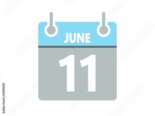 June 11. Vector flat daily calendar icon. Date, day, month and holiday for june.