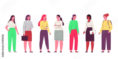 Set happy women. Group business women. Vector illustration