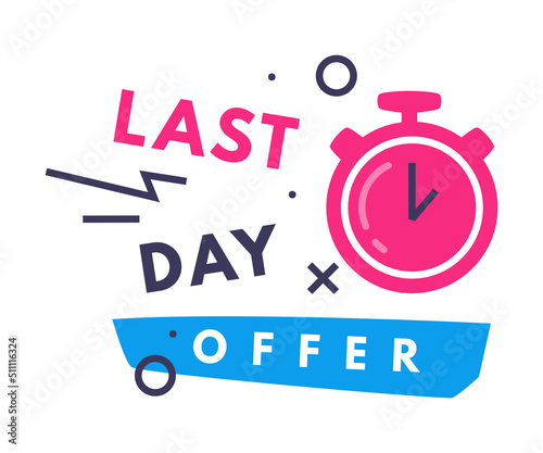 Last Day Hot Sale Countdown Badge with Timer as Promo Sticker Vector Illustration