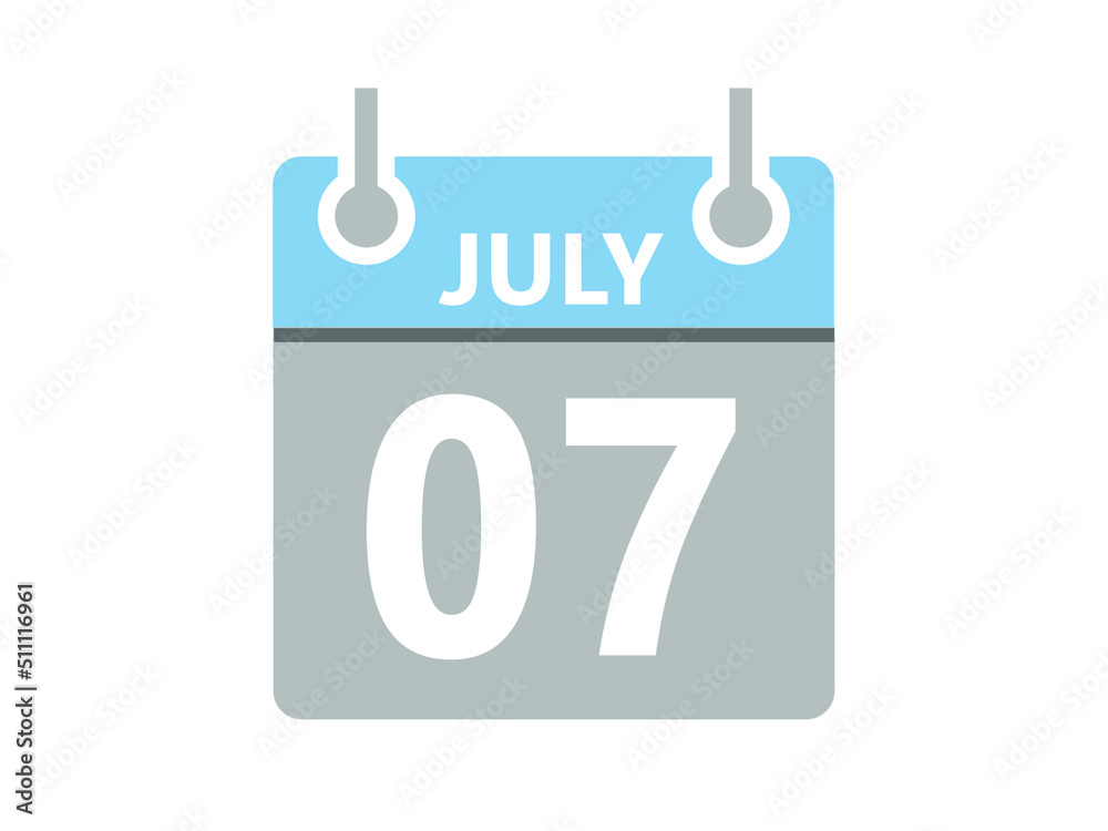 July 7. Vector flat daily calendar icon. Date, day, month and holiday for july. July 7. Vector flat daily calendar icon. Date, day, month and holiday for july.