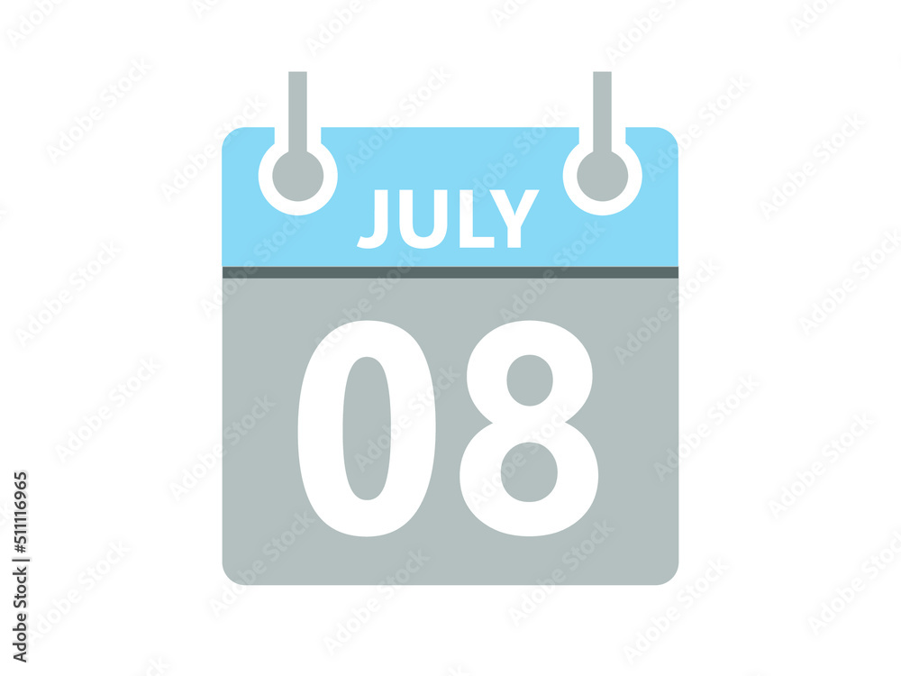 July 8. Vector flat daily calendar icon. Date, day, month and holiday for july. July 8. Vector flat daily calendar icon. Date, day, month and holiday for july.