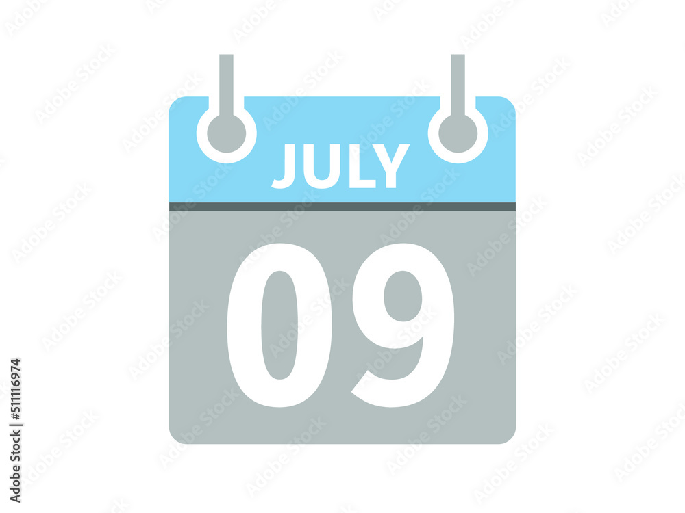 July 9. Vector flat daily calendar icon. Date, day, month and holiday for july. July 9. Vector flat daily calendar icon. Date, day, month and holiday for july.