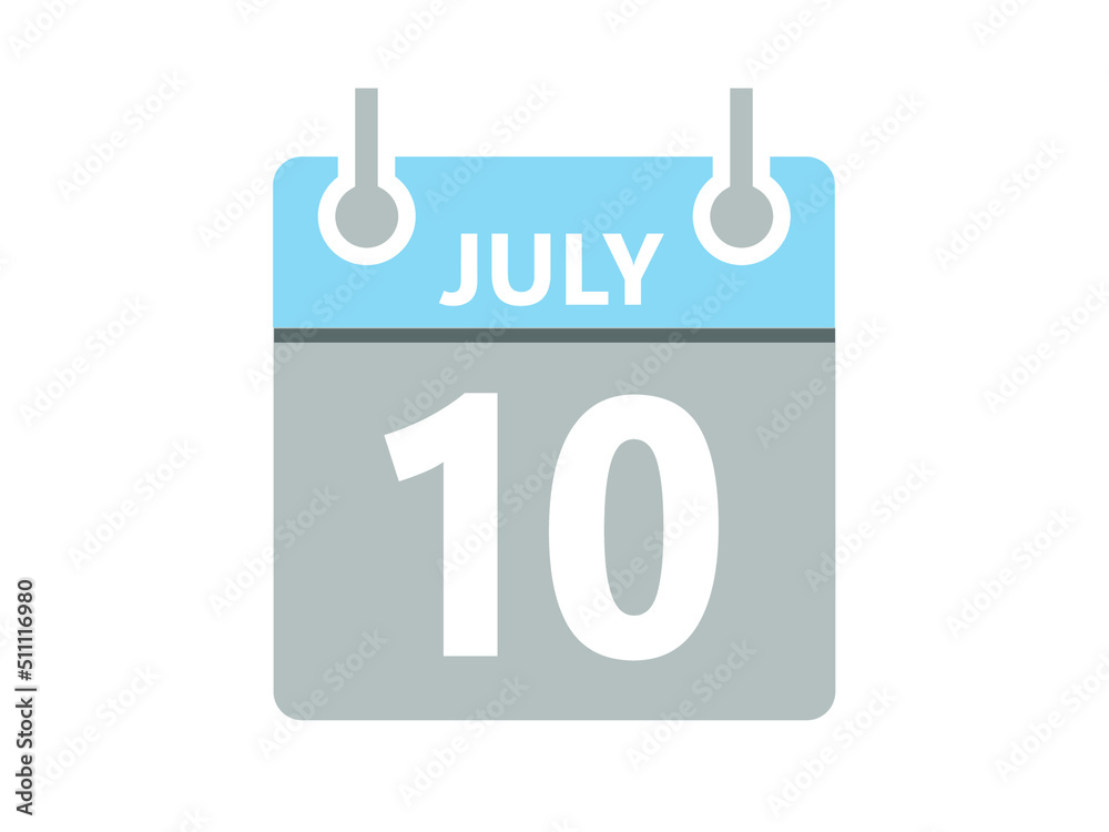 July 10. Vector flat daily calendar icon. Date, day, month and holiday for july. July 10. Vector flat daily calendar icon. Date, day, month and holiday for july.