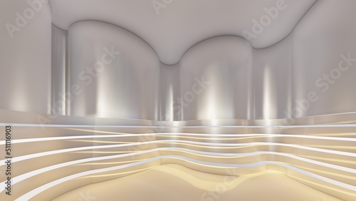 Architecture interior background room with curved walls 3d render