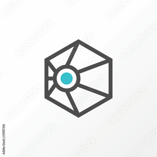 Simple illustration 3D on line hexagon with focus point image graphic icon logo design abstract concept vector stock. Can be used as a symbol related to sign or unique shape