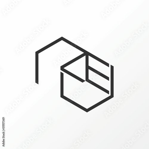 Simple and unique letter or word REU or RUE line font on 3D double hexagon or box image graphic icon logo design abstract concept vector stock. Can be used as a symbol related to initial or monogram photo