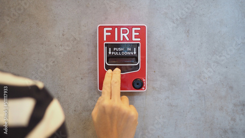 Emergency of Fire alarm system notifier or alert or bell warning equipment use when on fire (Manual Pull Station). photo