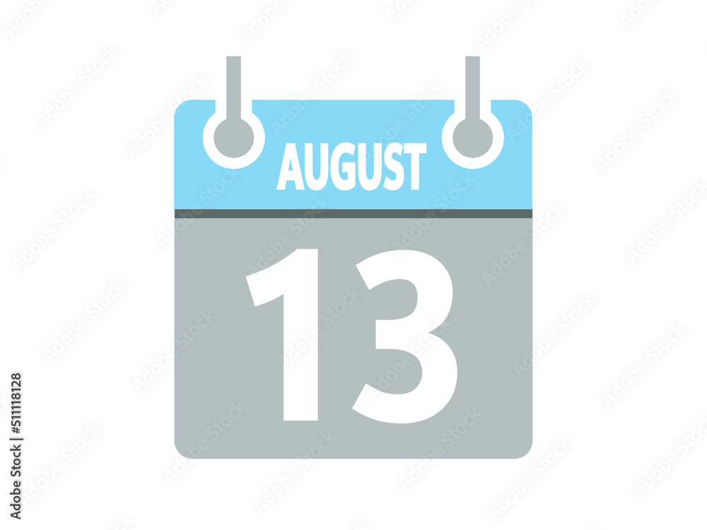 August 13. Vector flat daily calendar icon. Date, day, month and holiday for august. August 13. Vector flat daily calendar icon. Date, day, month and holiday for august.