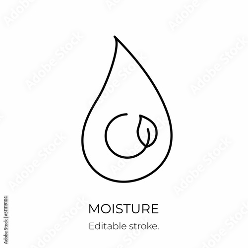 Moisture and nutrition icon for revitalizing and hydrating face beauty product. Editable stroke. Vector stock illustration isolated on white background for packaging design.