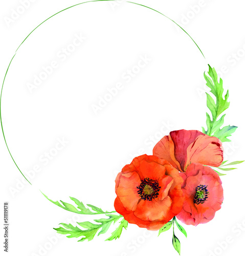 Fototapeta Naklejka Na Ścianę i Meble -  Frame with hand drawn watercolor poppy flowers
